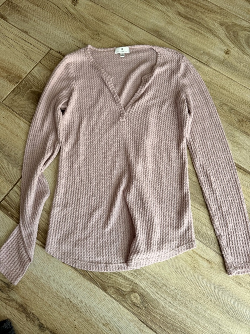 Anthropologie Dusty Pink Waffle-Knit V-Neck Sweater